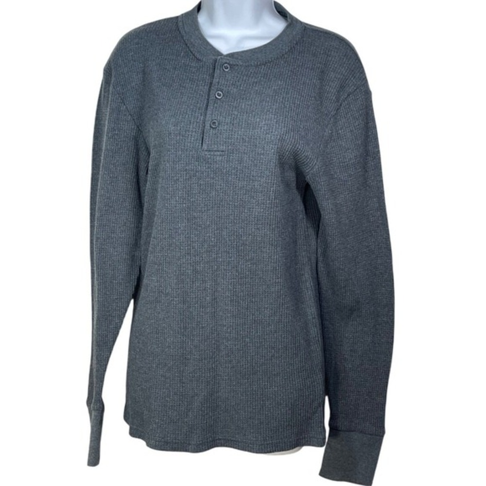 VTG Joe Boxer Gray Waffle Knit Henley Long Sleeve Thermal Shirt Med y2k‎ grunge